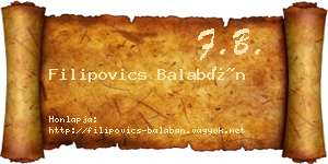 Filipovics Balabán névjegykártya